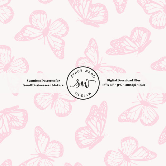 Vintage butterfly illustrations on a seamless pattern in feminine whisper blush pink on off white minimal monarch butterflies