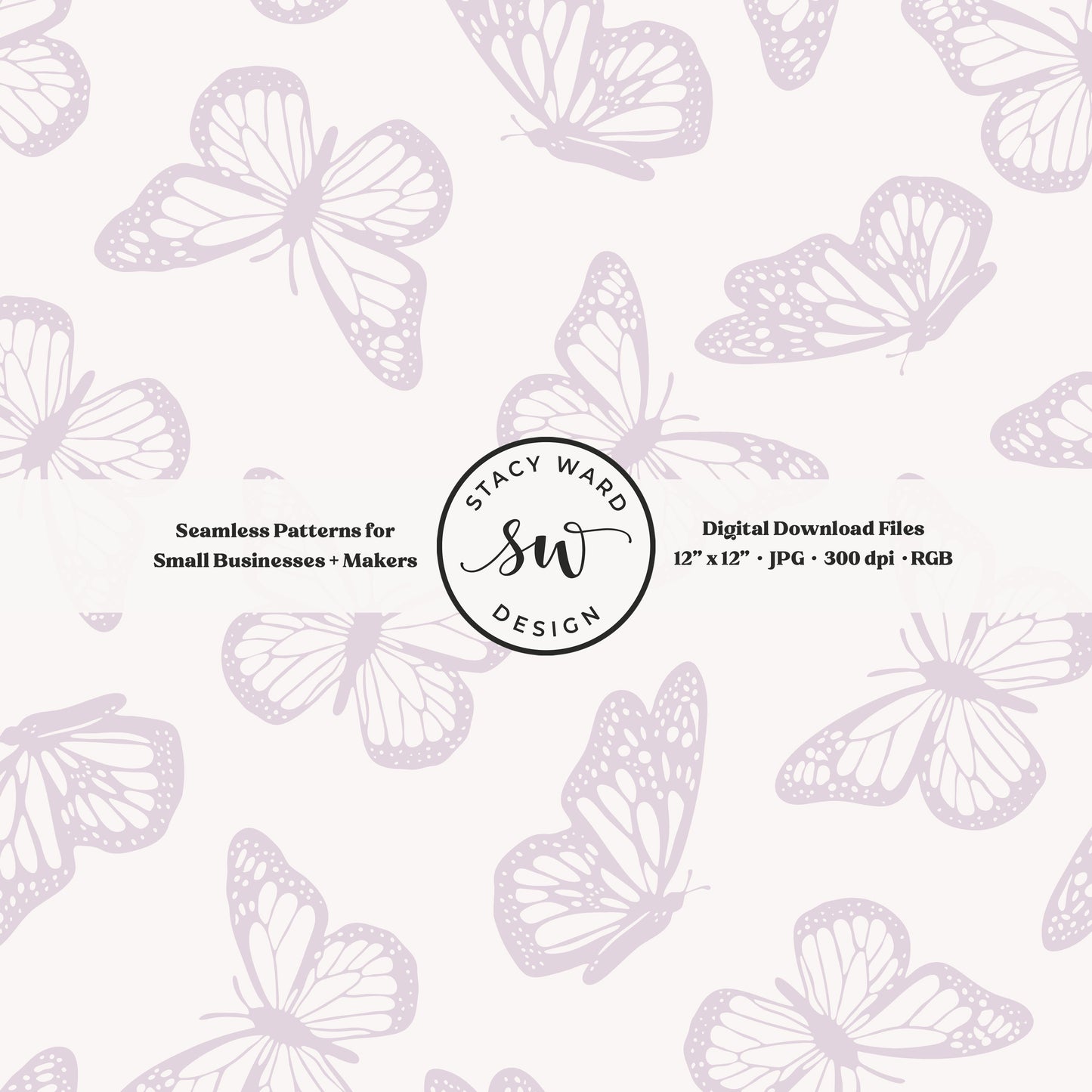 Vintage butterfly illustrations on a seamless pattern in light soft lilac on off white minimal monarch butterflies