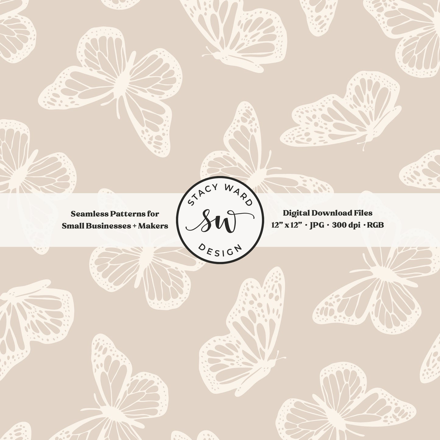 Antique inspired butterflies seamless pattern in vintage cream on muted soft brown minimal flying woodland bugs