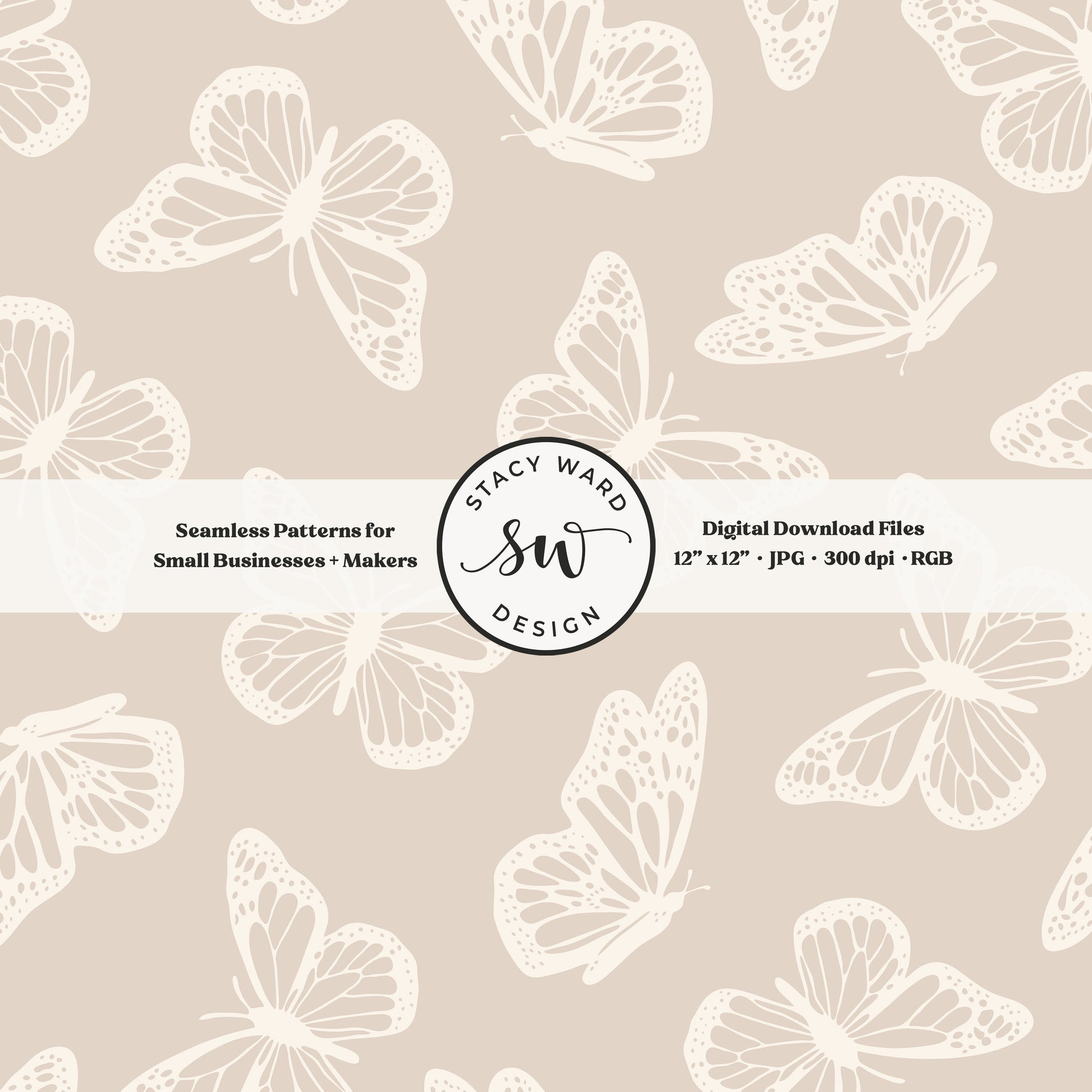 Antique inspired butterflies seamless pattern in vintage cream on muted soft brown minimal flying woodland bugs