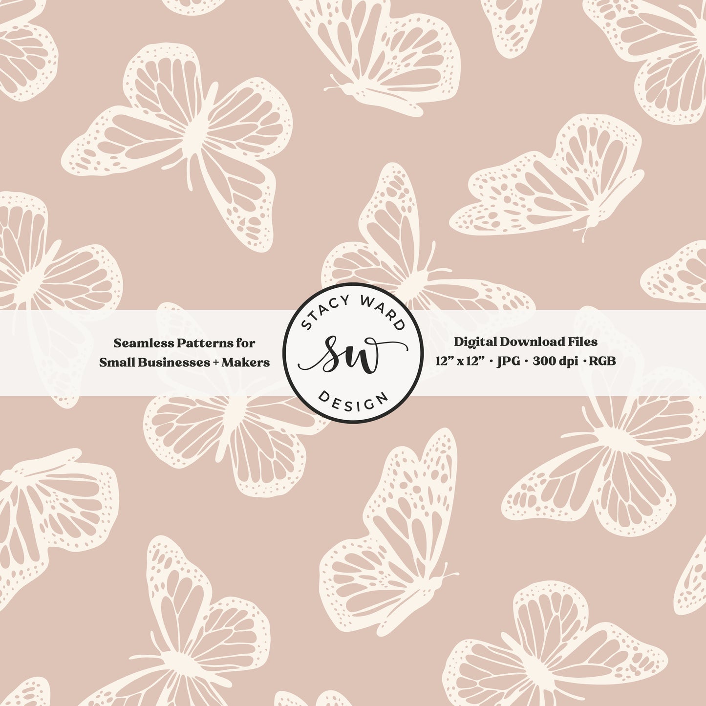 Antique inspired butterflies seamless pattern in vintage cream on soft muted dusty rose minimal flying woodland bugs