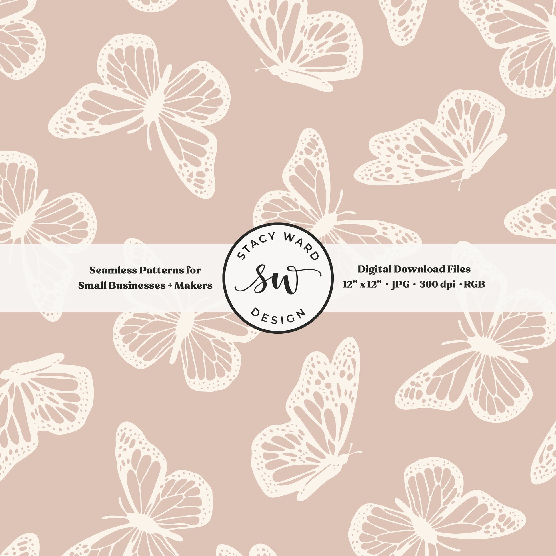 Antique inspired butterflies seamless pattern in vintage cream on soft muted dusty rose minimal flying woodland bugs