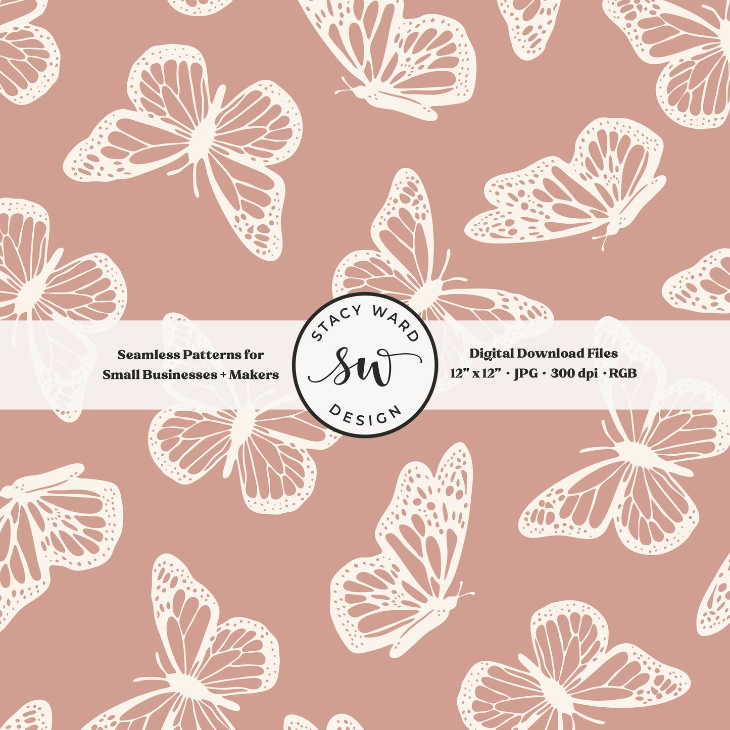 Antique inspired butterflies seamless pattern in vintage cream on muted dusky pink minimal flying woodland bugs