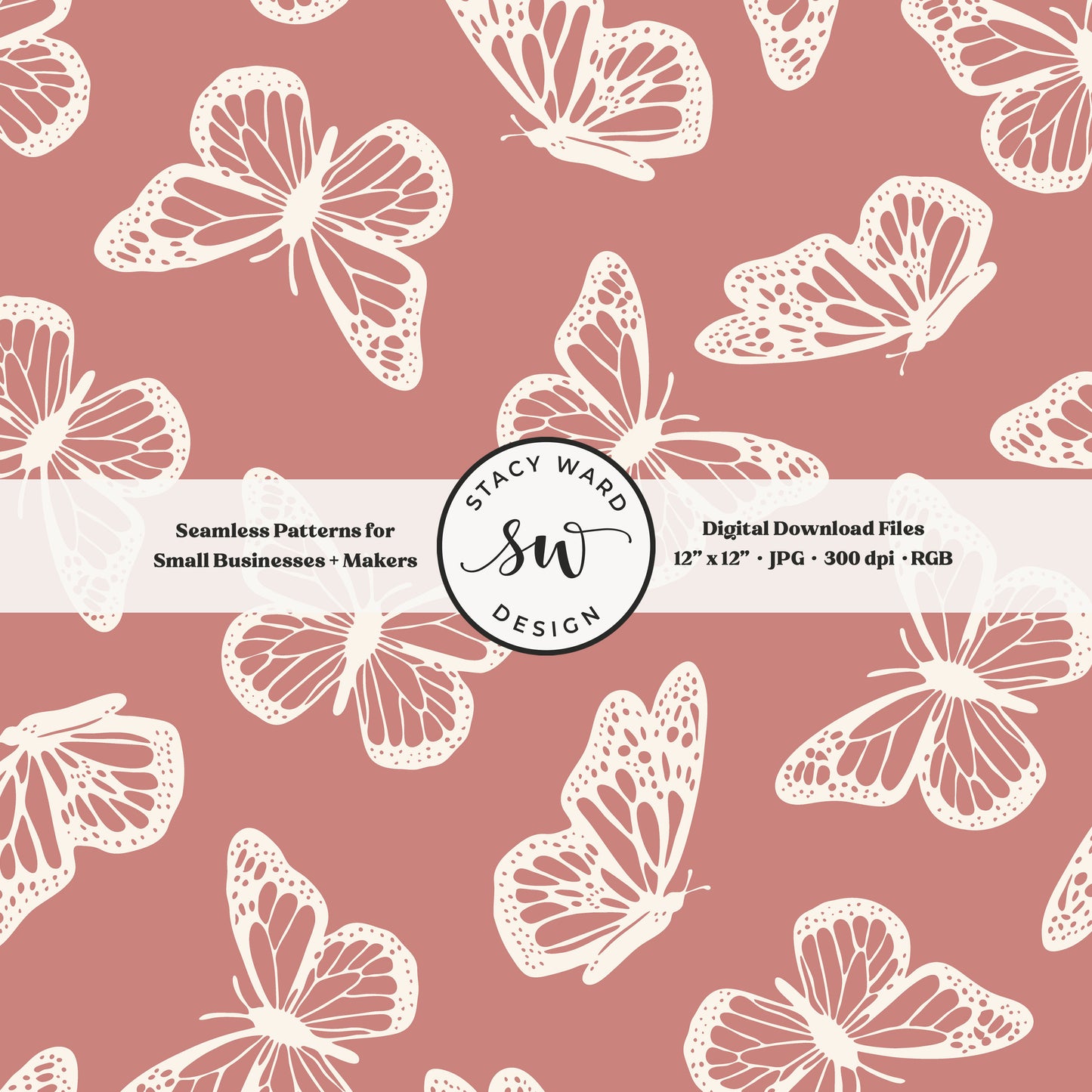 Antique inspired butterflies seamless pattern in vintage cream on girly antique pink minimal flying woodland bugs