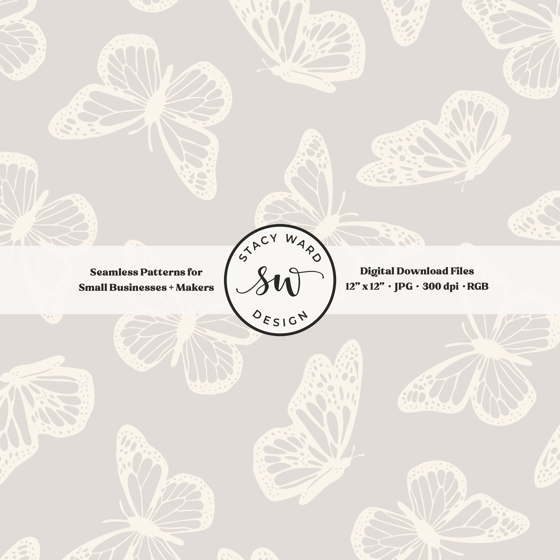 Antique inspired butterflies seamless pattern in vintage cream on soft pale greige minimal flying woodland bugs