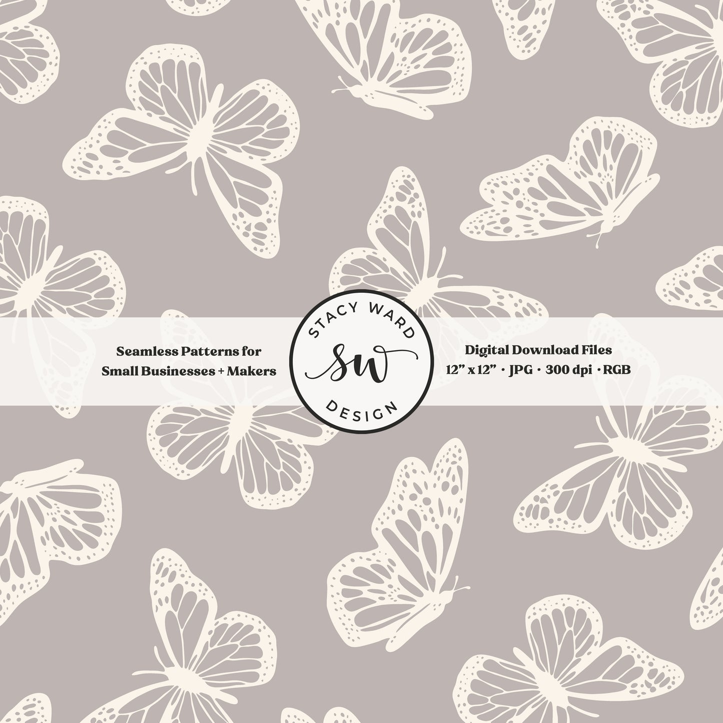 Antique inspired butterflies seamless pattern in vintage cream on neutral grayish brown minimal flying woodland bugs
