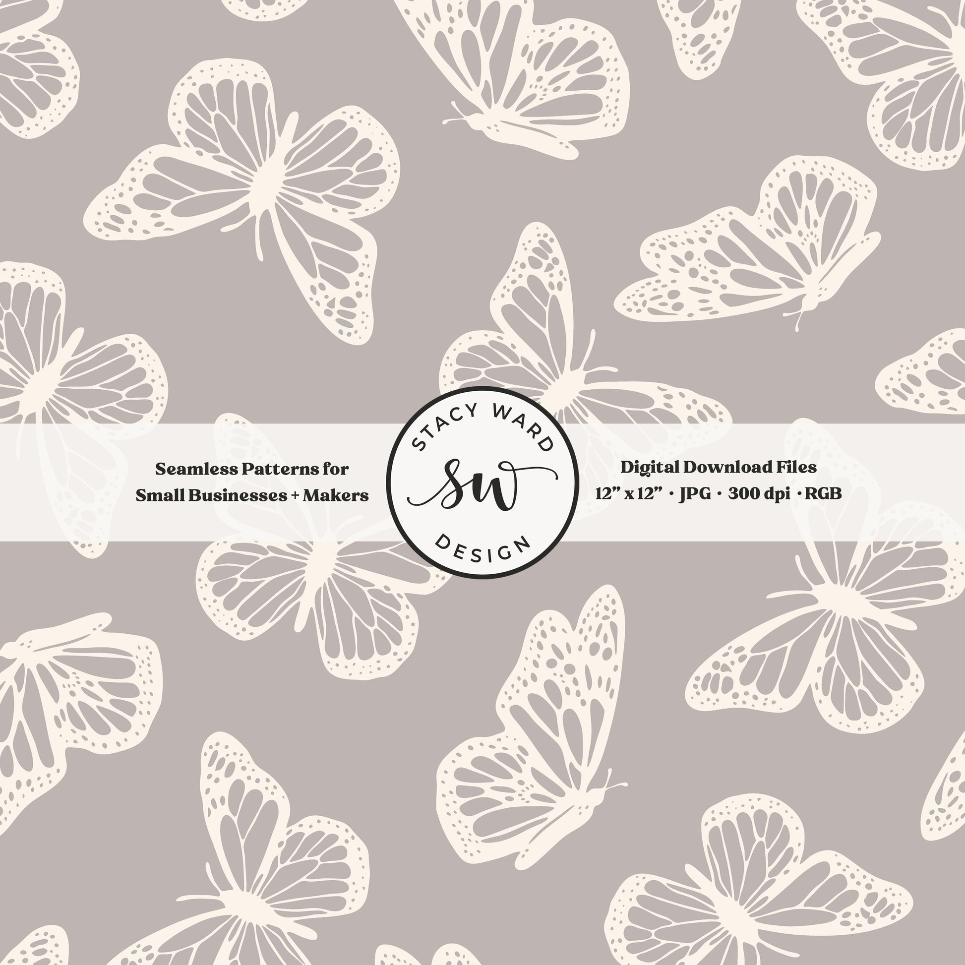 Antique inspired butterflies seamless pattern in vintage cream on neutral grayish brown minimal flying woodland bugs