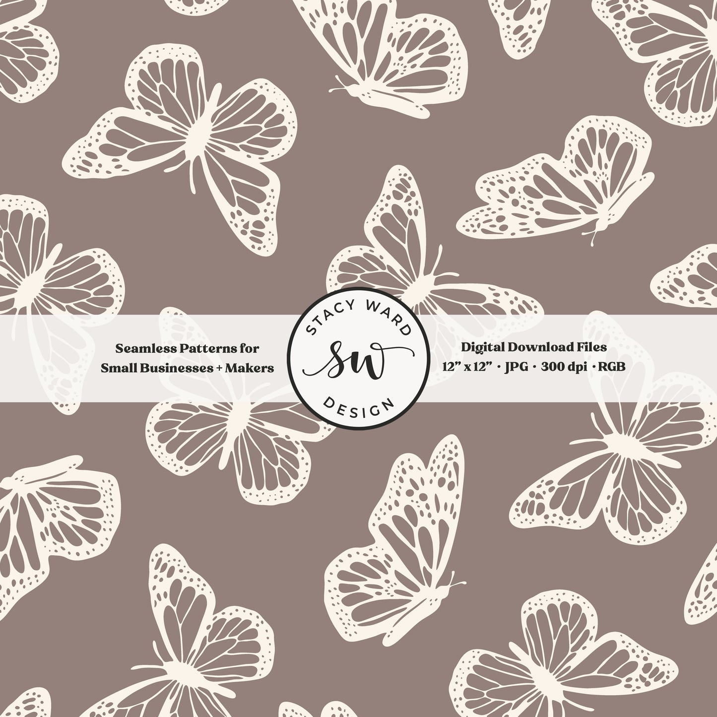 Antique inspired butterflies seamless pattern in vintage cream on grayish brown taupe beige minimal flying woodland bugs