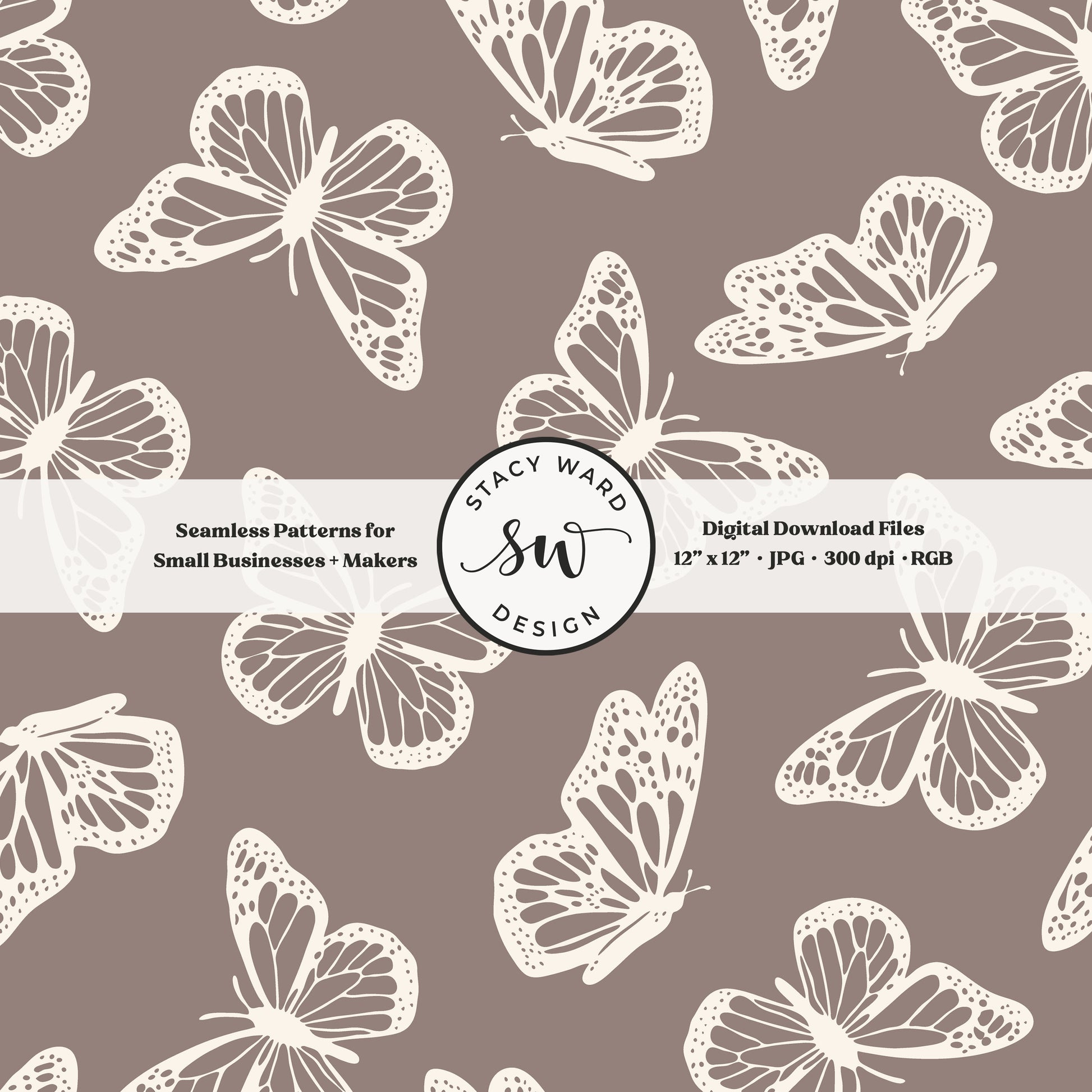 Antique inspired butterflies seamless pattern in vintage cream on grayish brown taupe beige minimal flying woodland bugs