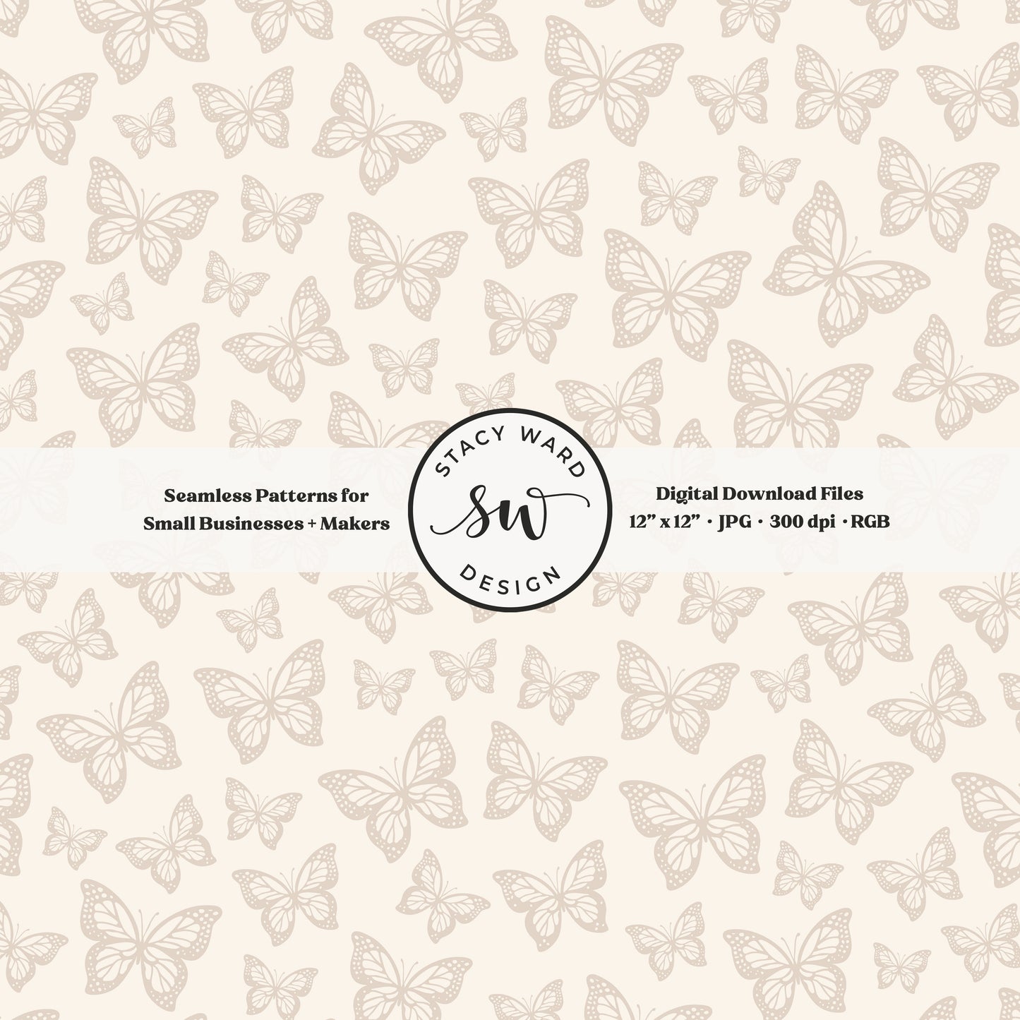 Minimal butterflies seamless pattern in muted soft brown on cream small scale woodland insects