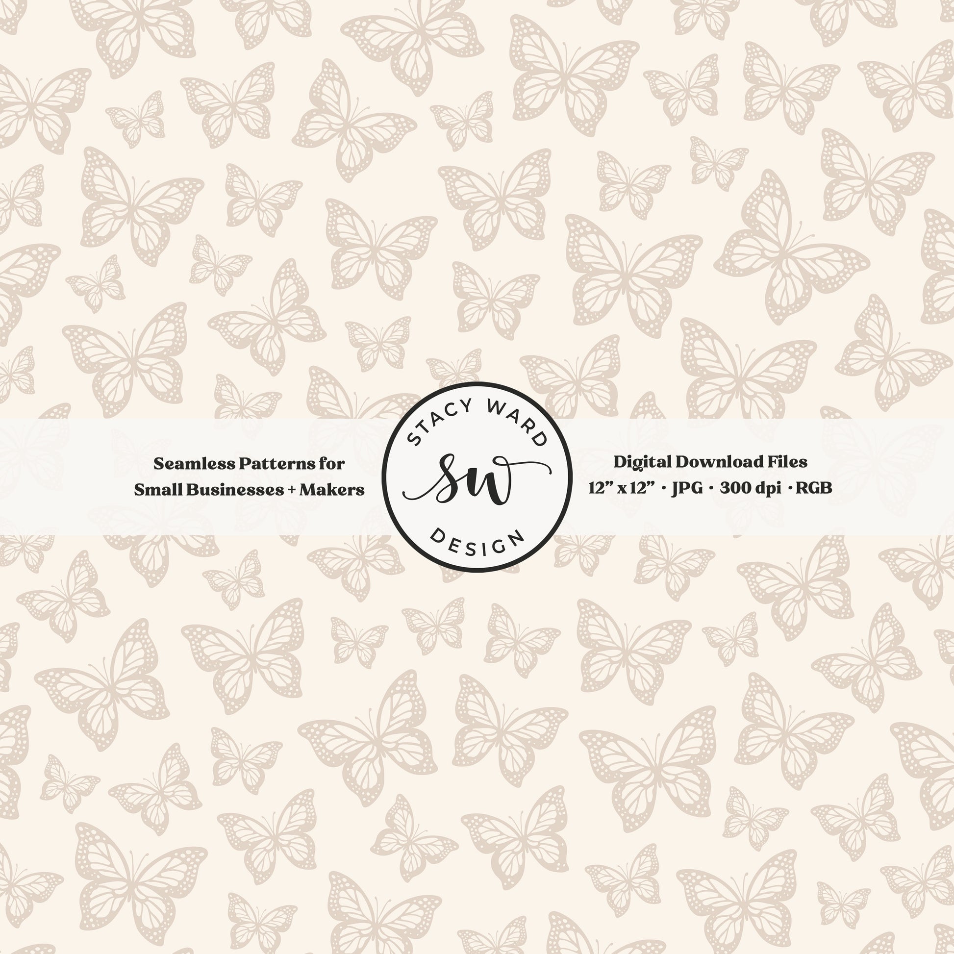 Minimal butterflies seamless pattern in muted soft brown on cream small scale woodland insects