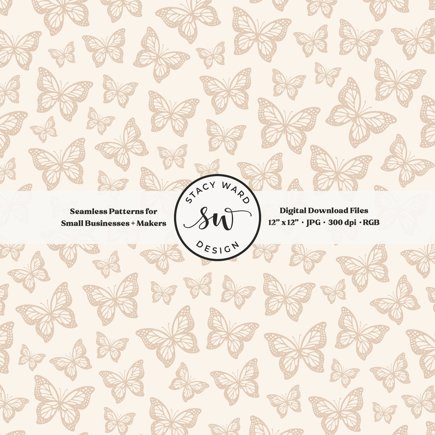 Minimal butterflies seamless pattern in earth tone neutral tan on cream small scale woodland insects