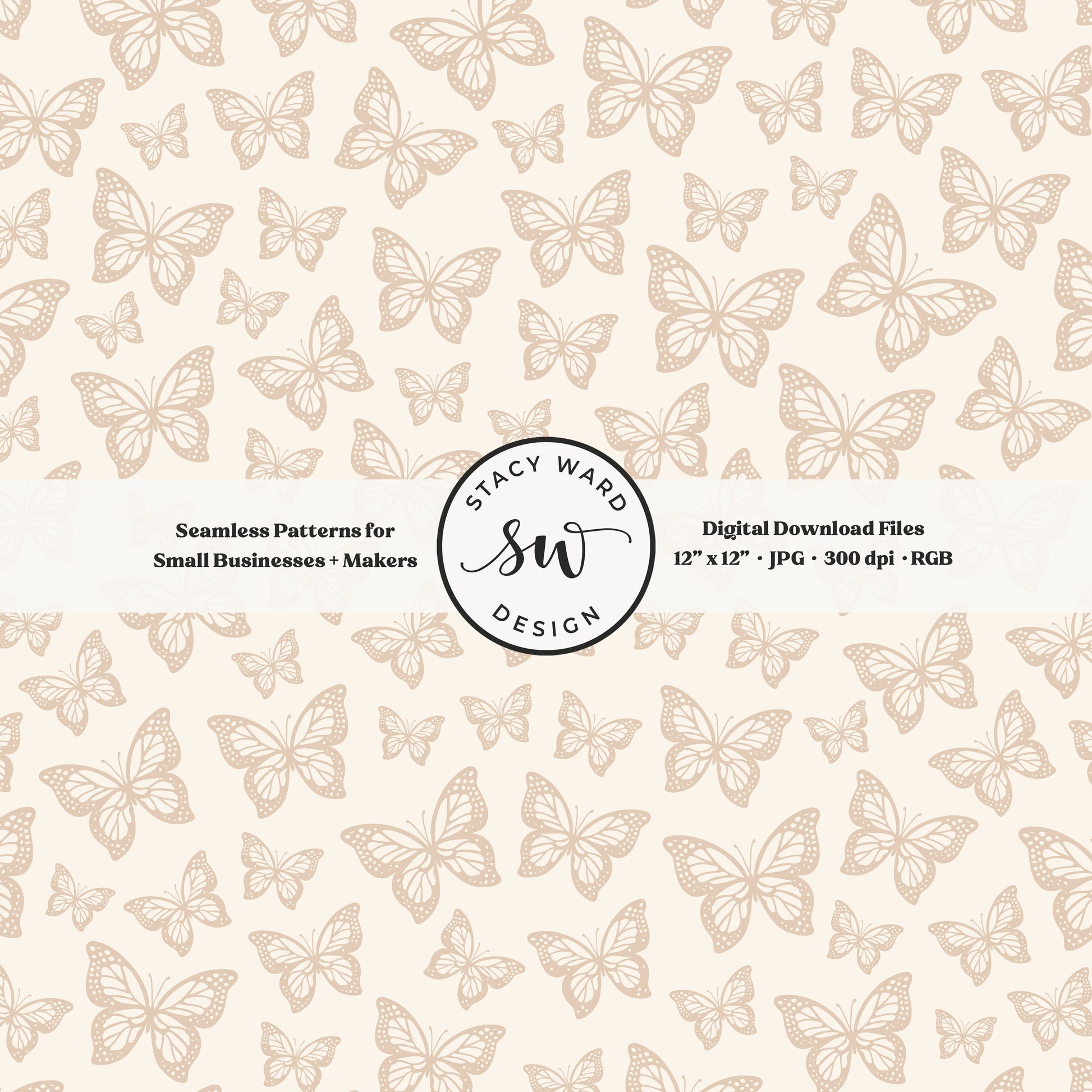 Minimal butterflies seamless pattern in earth tone neutral tan on cream small scale woodland insects