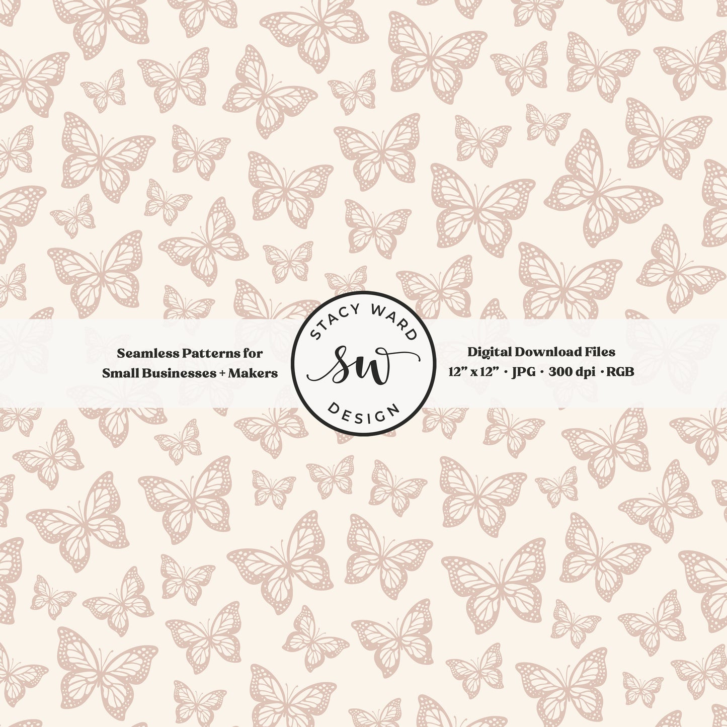 Minimal butterflies seamless pattern in soft muted dusty rose on cream small scale woodland insects