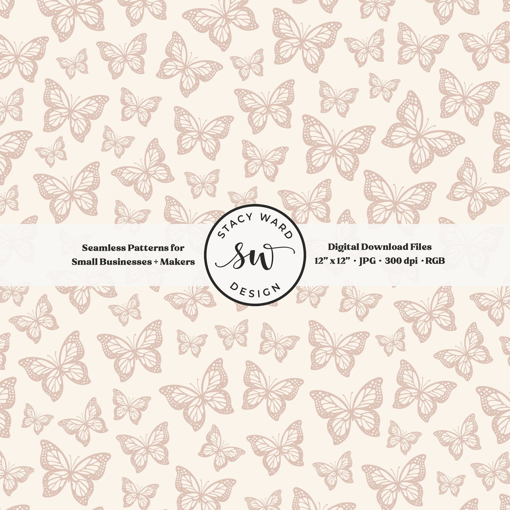 Minimal butterflies seamless pattern in soft muted dusty rose on cream small scale woodland insects