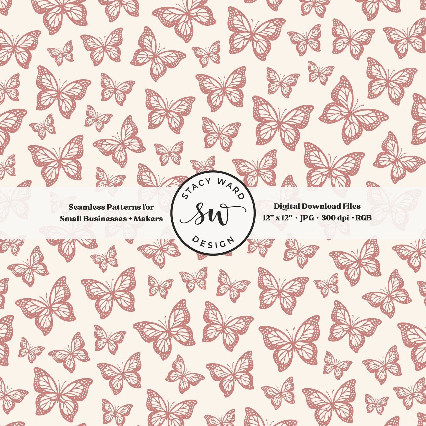 Minimal butterflies seamless pattern in girly antique pink on cream small scale woodland insects