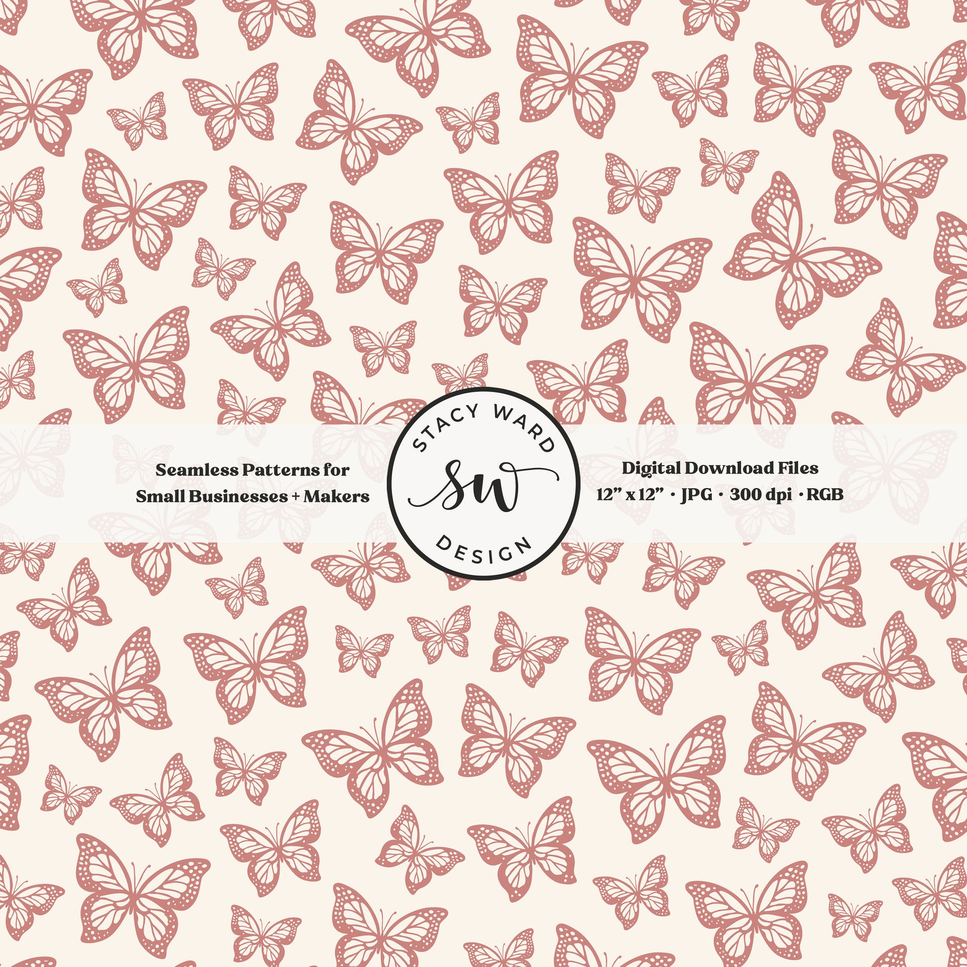 Minimal butterflies seamless pattern in girly antique pink on cream small scale woodland insects