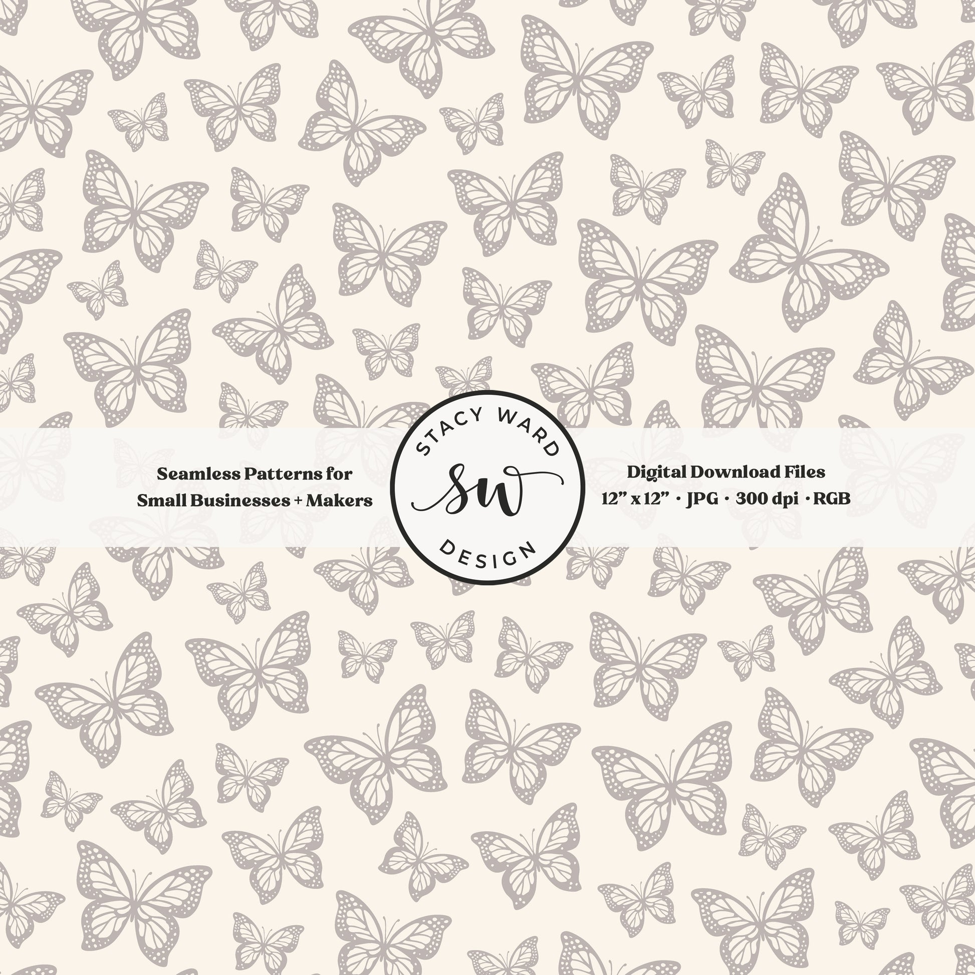 Minimal butterflies seamless pattern in neutral grayish brown on cream small scale woodland insects