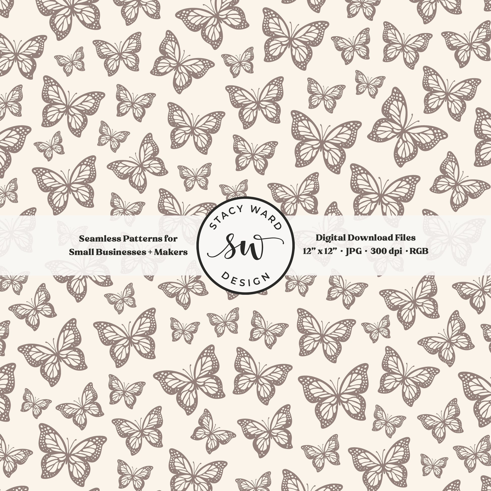 Minimal butterflies seamless pattern in grayish brown taupe beige on cream small scale woodland insects