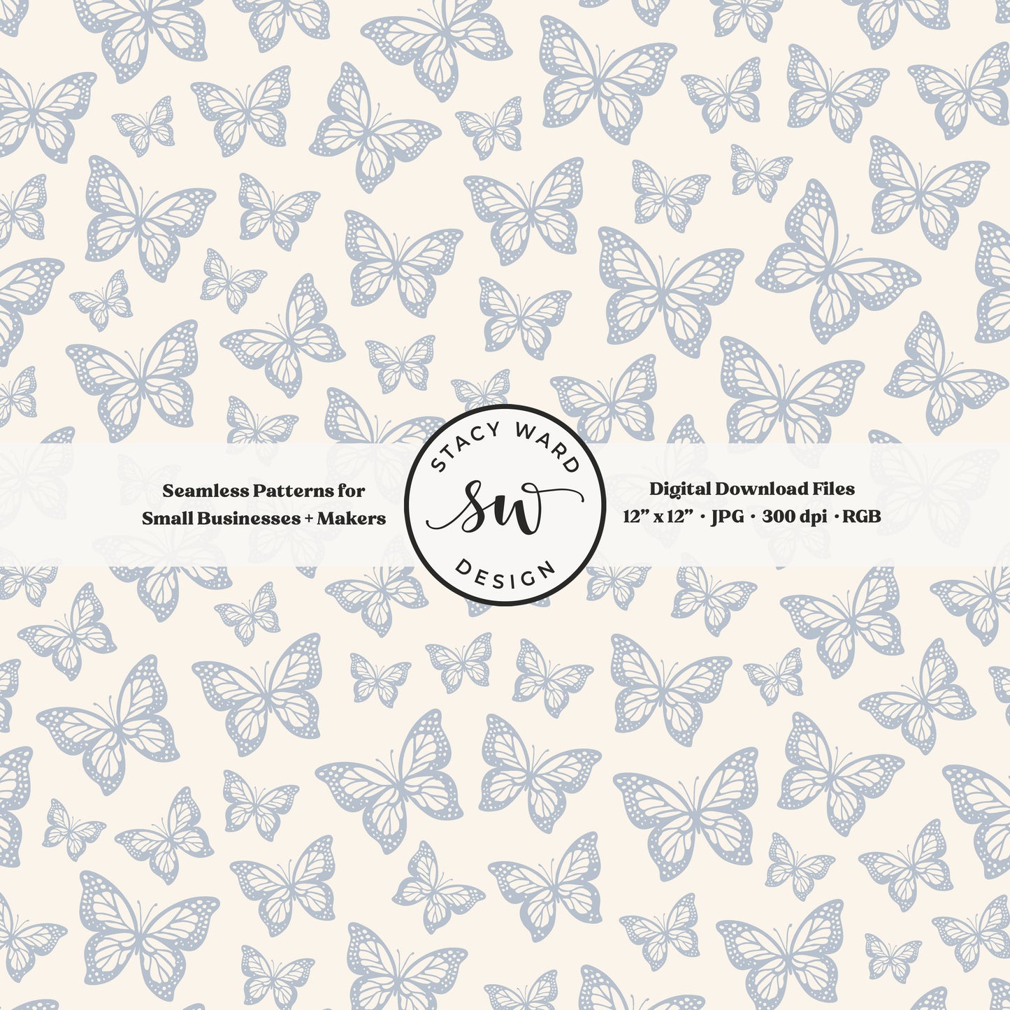 Minimal butterflies seamless pattern in preppy coastal blue on cream small scale woodland insects