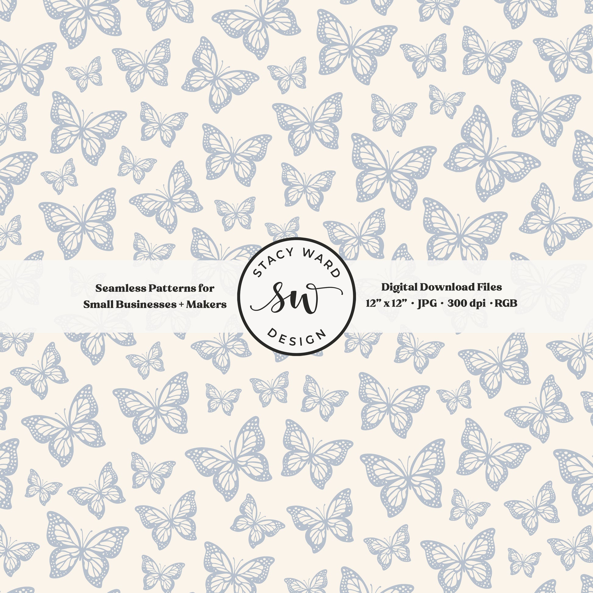Minimal butterflies seamless pattern in preppy coastal blue on cream small scale woodland insects