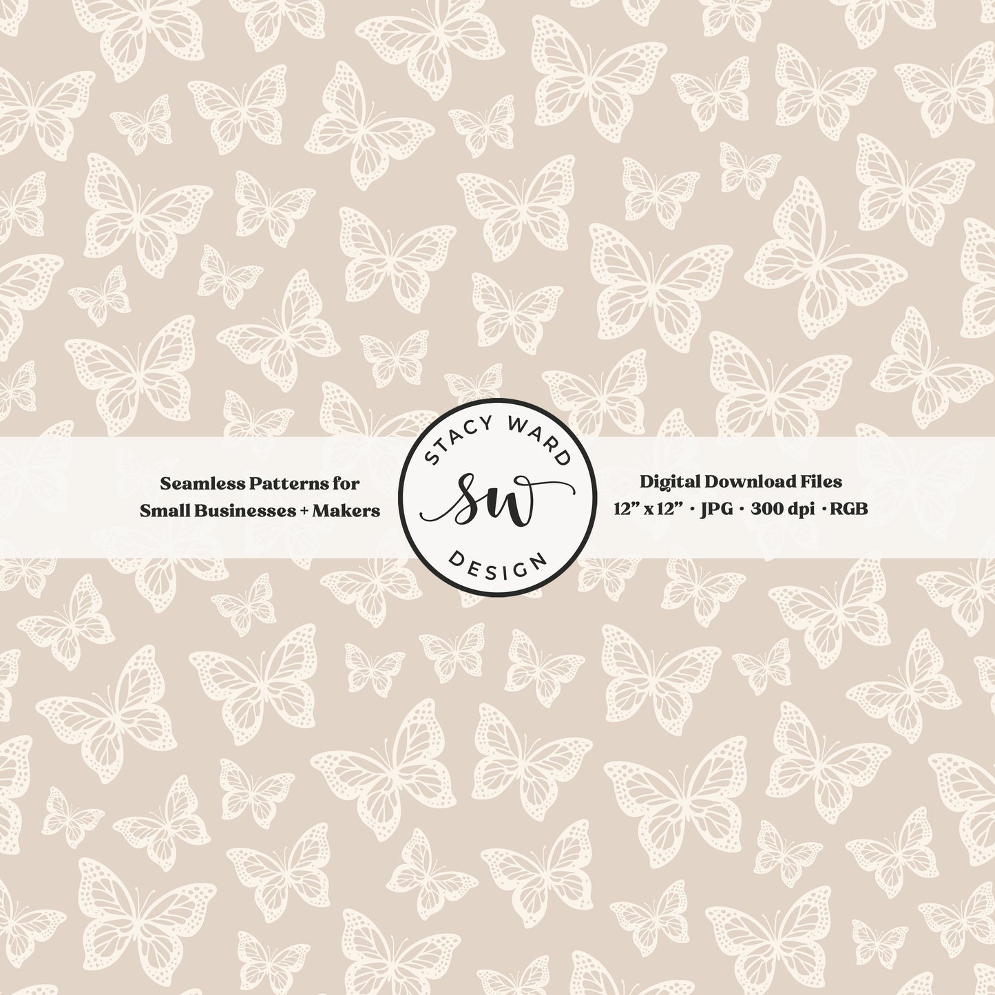 Simple butterfly illustration seamless pattern in cream on muted soft brown small vintage inspired butterflies