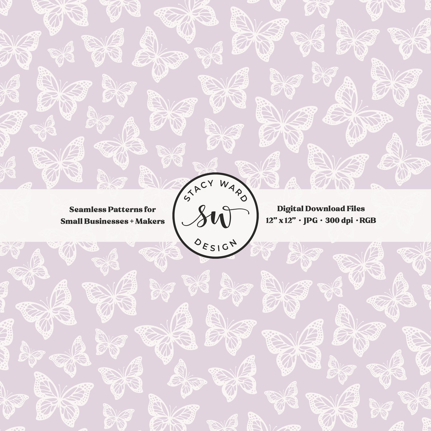 Simple butterfly illustration seamless pattern in off white on light soft lilac small vintage inspired butterflies