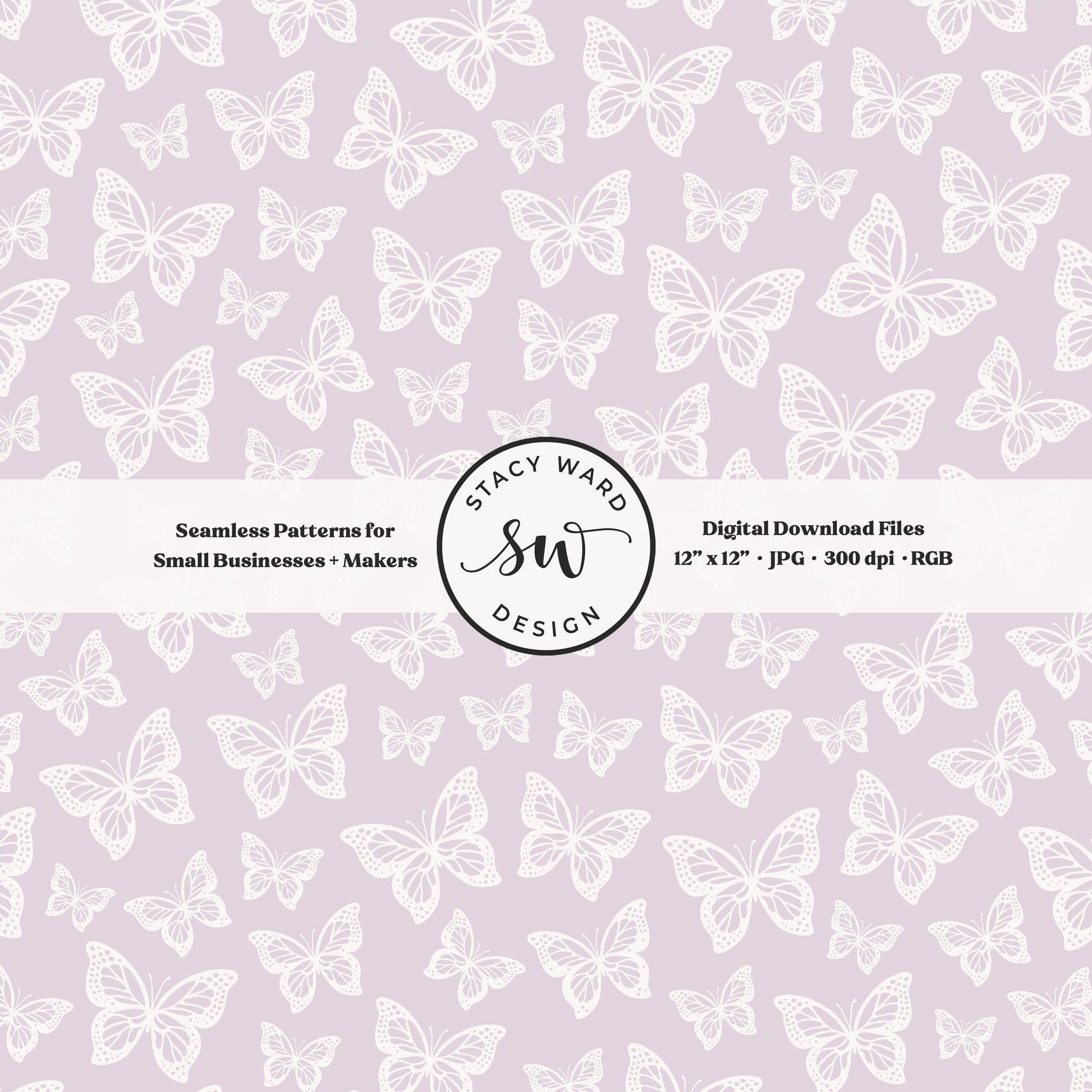 Simple butterfly illustration seamless pattern in off white on light soft lilac small vintage inspired butterflies