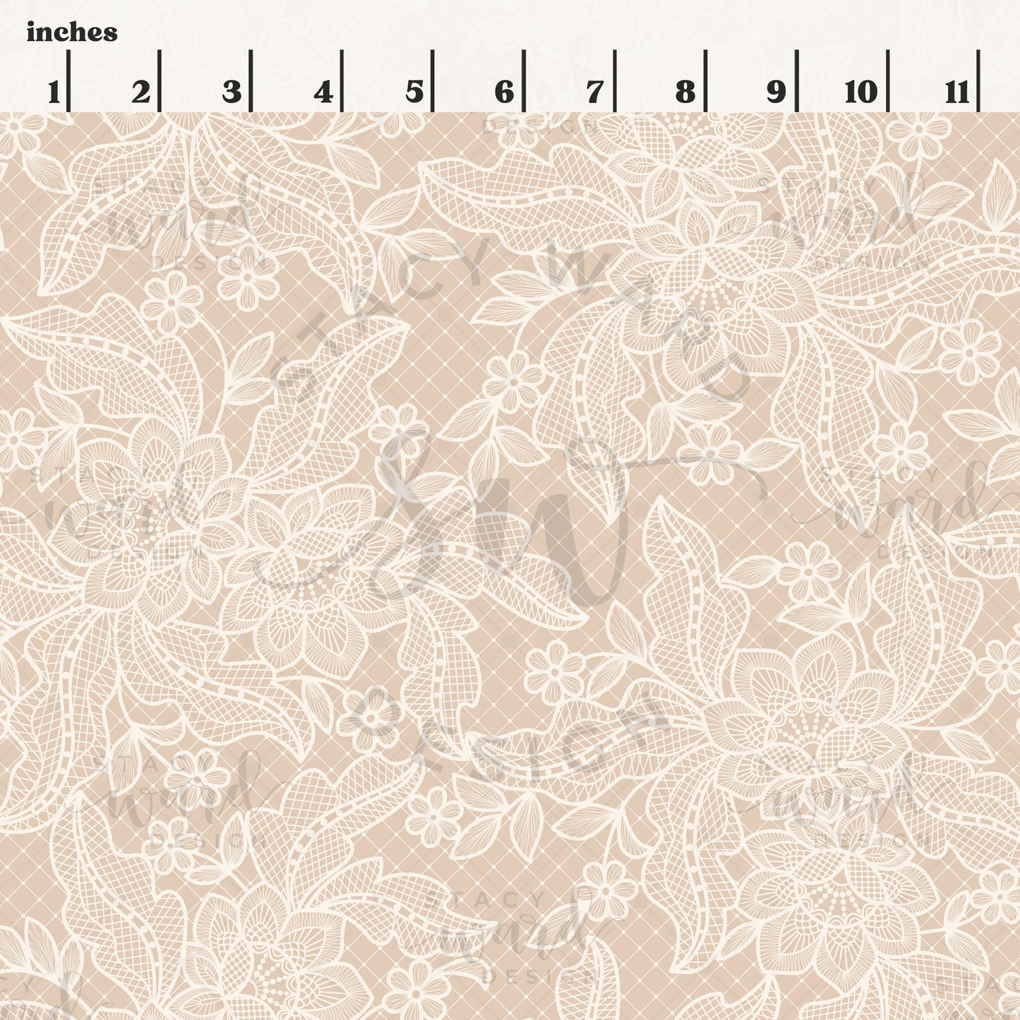 Scale reference for coquette floral lace seamless pattern showing repeat size in inches