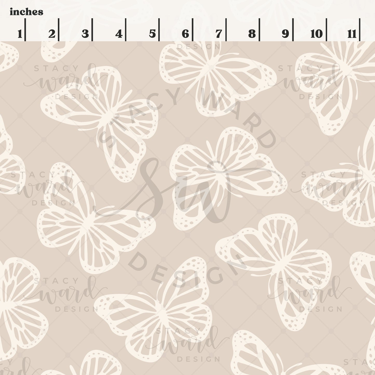 Scale reference for butterfly seamless pattern showing repeat size in inches