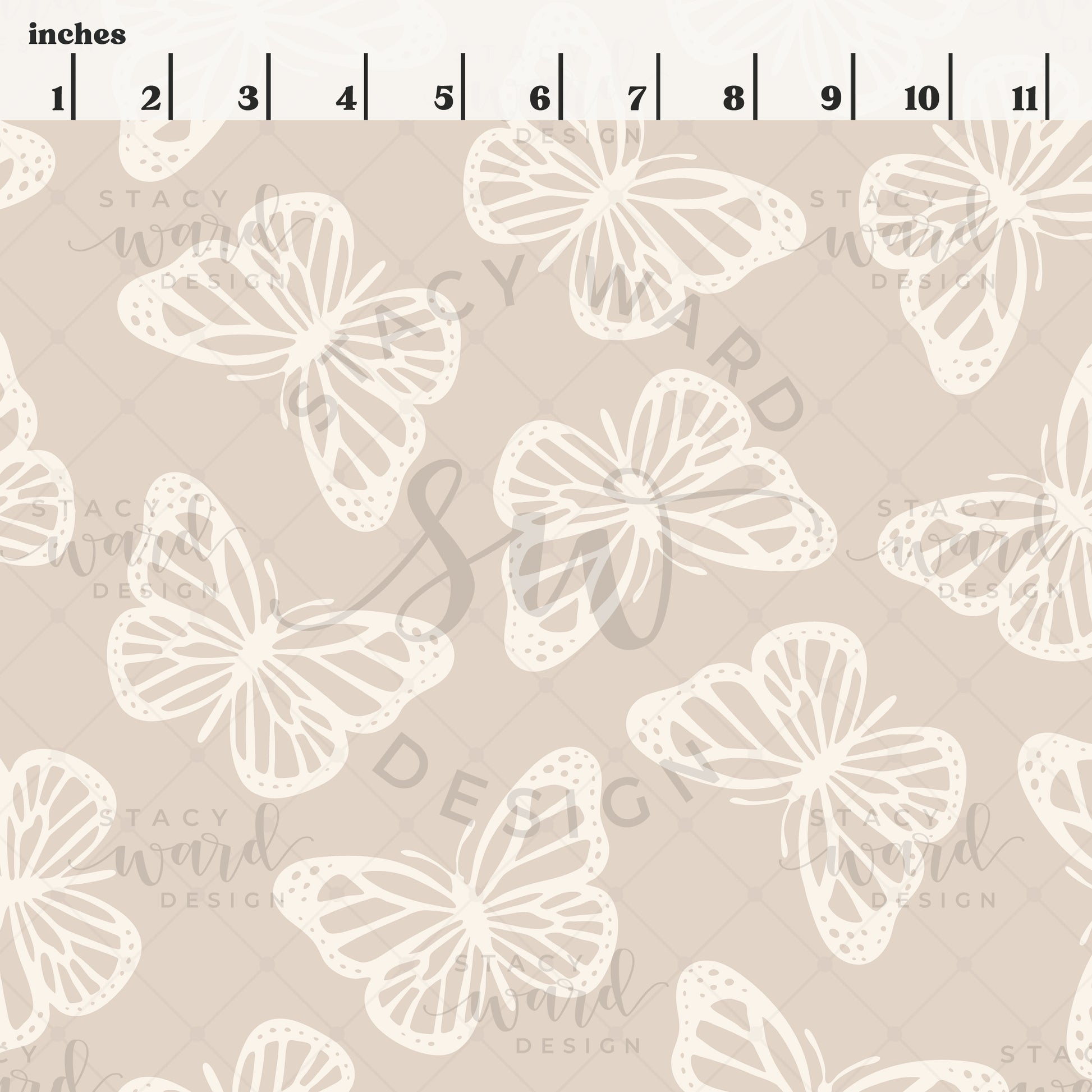 Scale reference for butterfly seamless pattern showing repeat size in inches