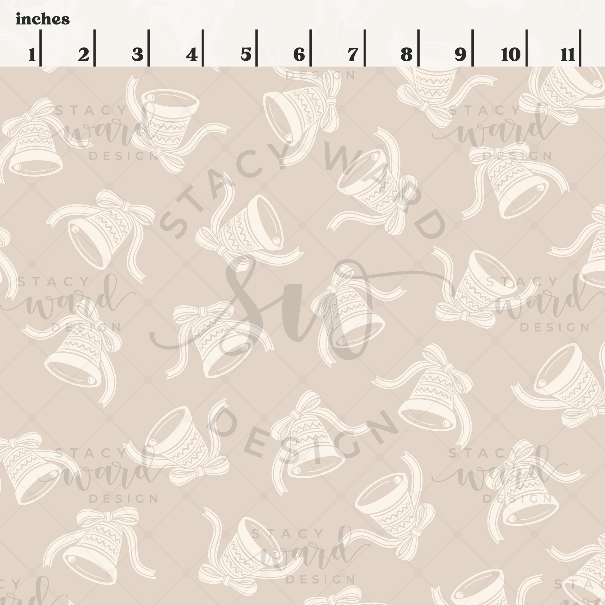 Scale reference for holiday bells seamless pattern showing repeat size in inches