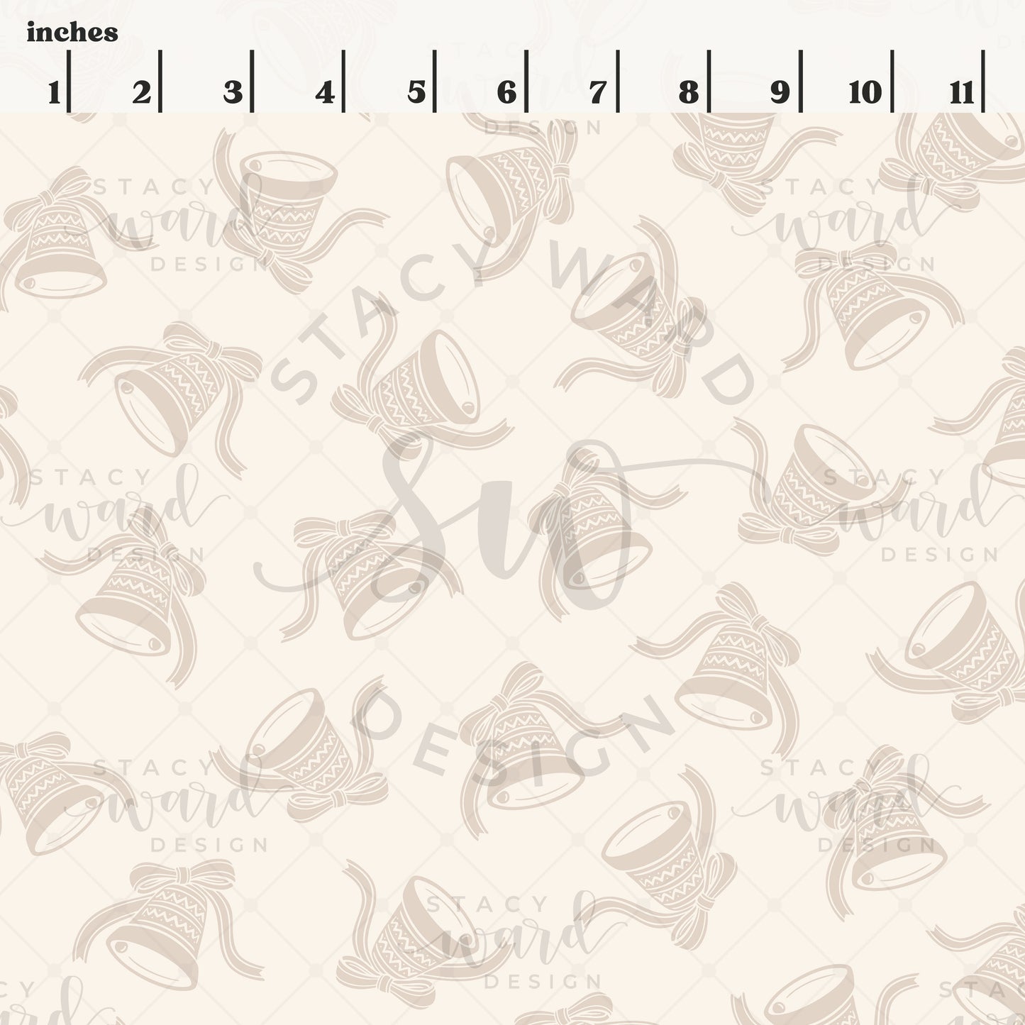 Scale reference for holiday bells seamless pattern showing repeat size in inches