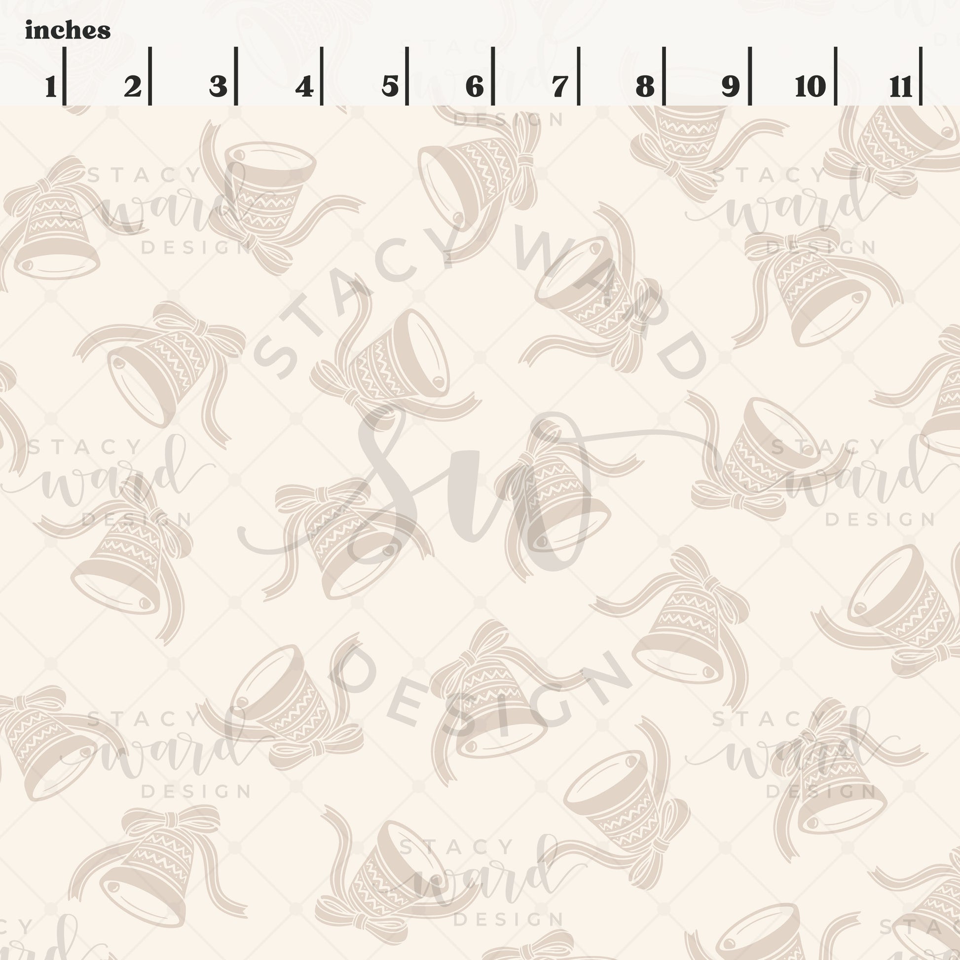Scale reference for holiday bells seamless pattern showing repeat size in inches