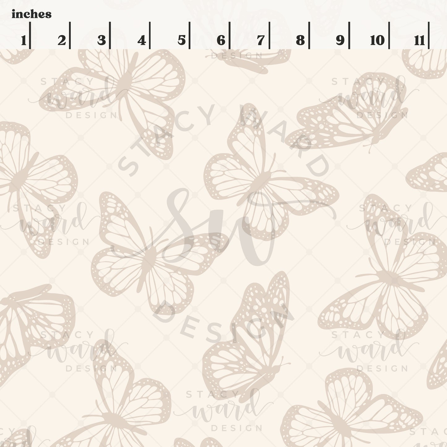 Scale reference for butterfly seamless pattern showing repeat size in inches