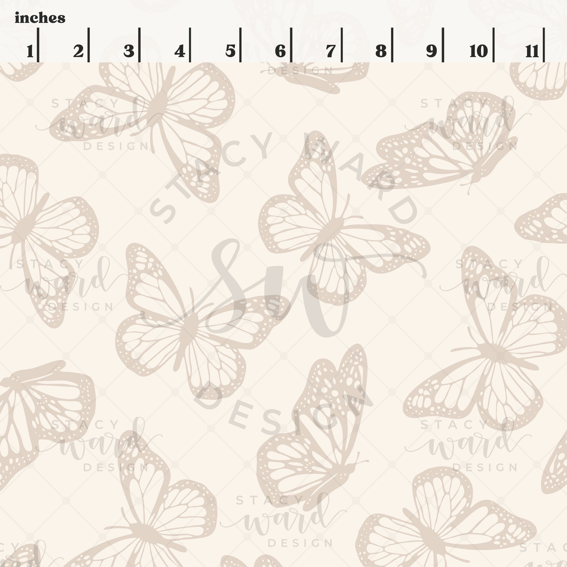 Scale reference for butterfly seamless pattern showing repeat size in inches