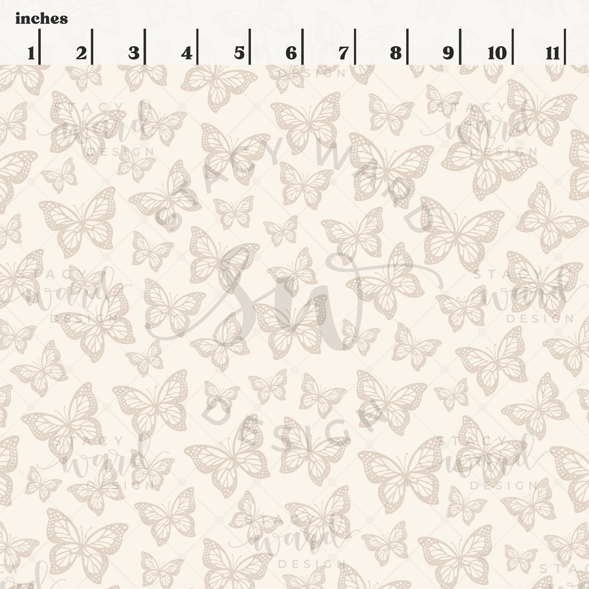 Scale reference for butterfly seamless pattern showing repeat size in inches