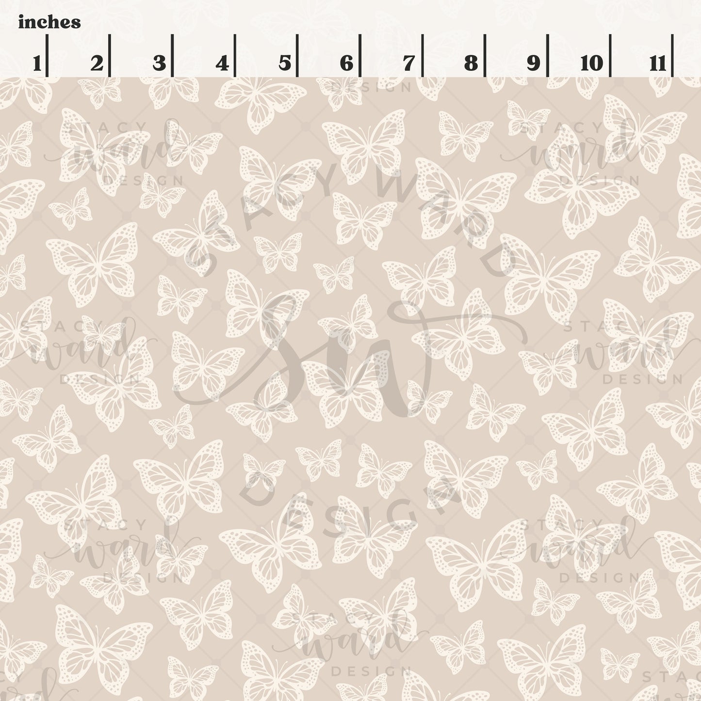 Scale reference for butterfly seamless pattern showing repeat size in inches