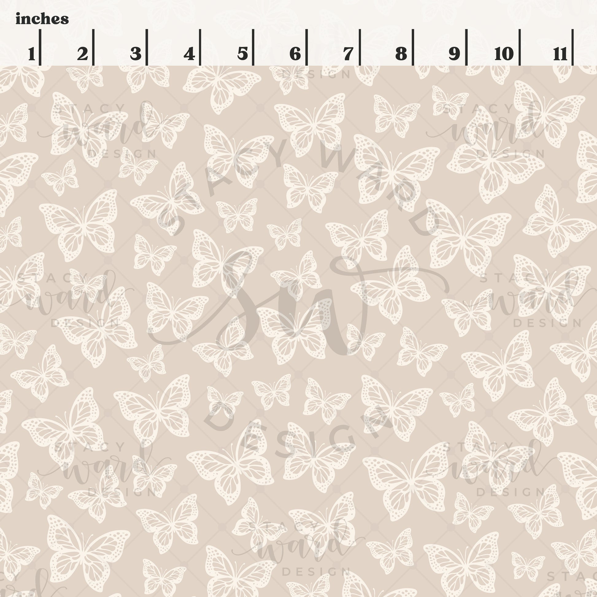 Scale reference for butterfly seamless pattern showing repeat size in inches
