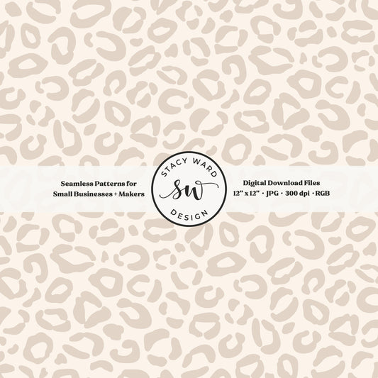 Hand drawn leopard print seamless pattern in muted soft brown on cream minimal boho animal spots