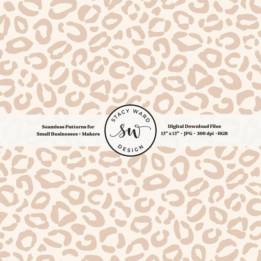 Hand drawn leopard print seamless pattern in earth tone neutral tan on cream minimal boho animal spots