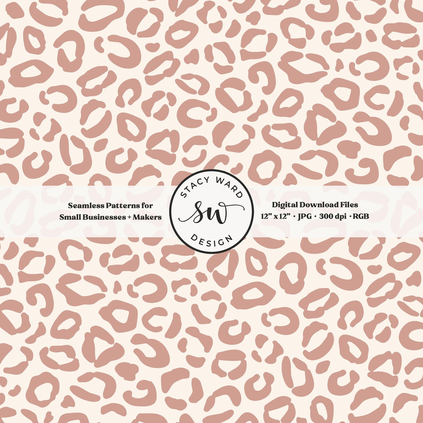 Hand drawn leopard print seamless pattern in muted dusky pink on cream whimsical boho animal spots