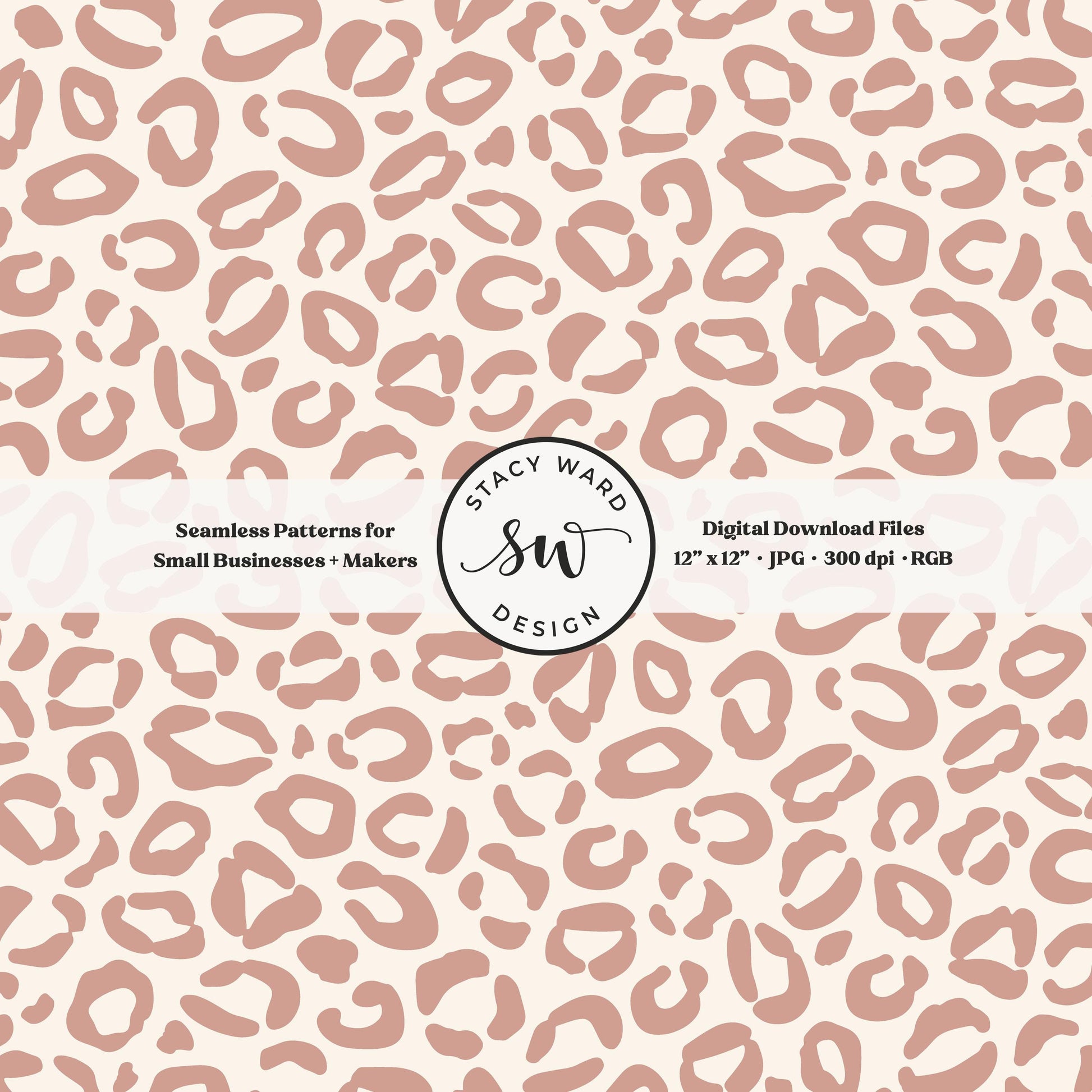 Hand drawn leopard print seamless pattern in muted dusky pink on cream whimsical boho animal spots