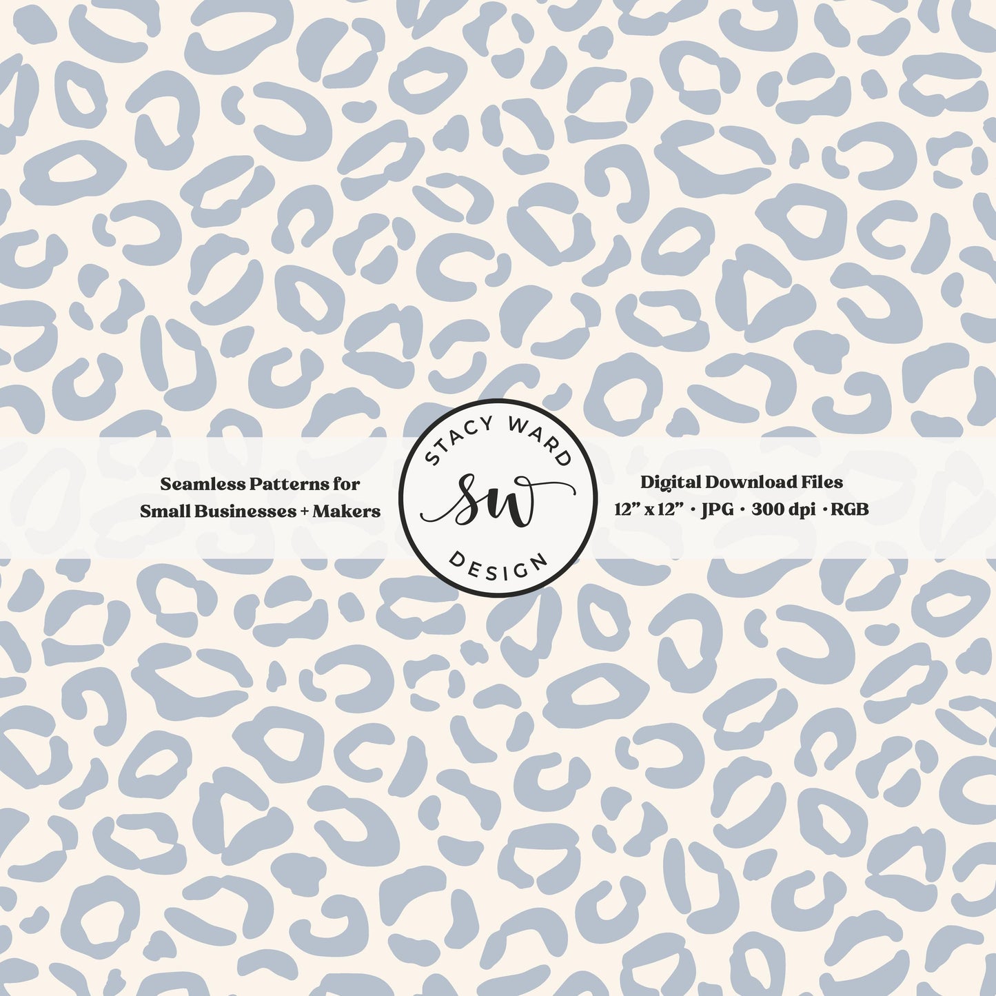 Hand drawn leopard print seamless pattern in preppy coastal blue on cream minimal grandmillennial animal spots