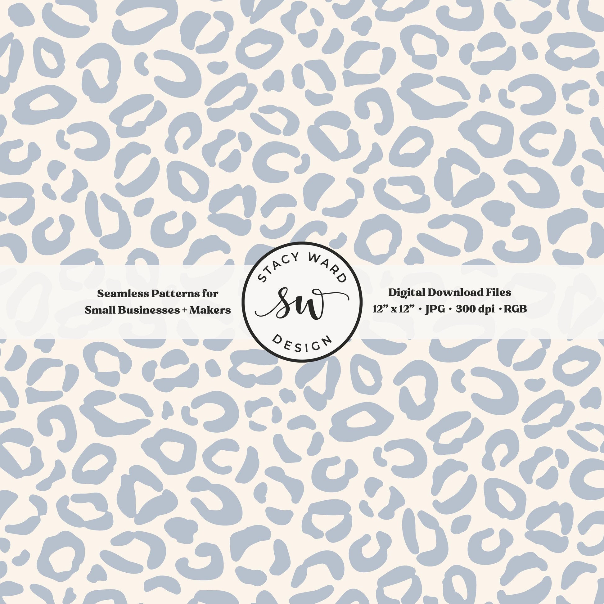 Hand drawn leopard print seamless pattern in preppy coastal blue on cream minimal grandmillennial animal spots