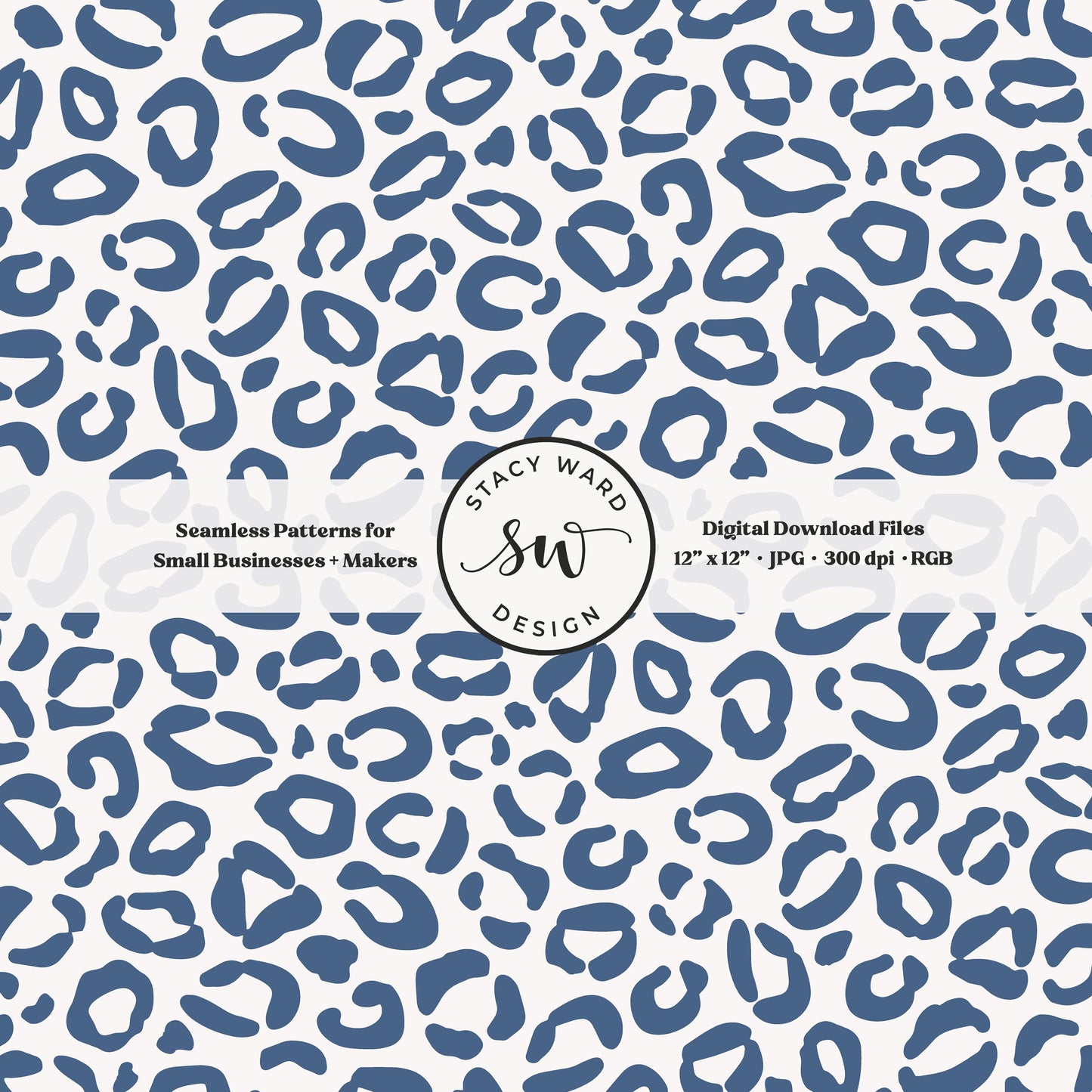 Hand drawn leopard print seamless pattern in retro federal blue on off white modern preppy animal spots