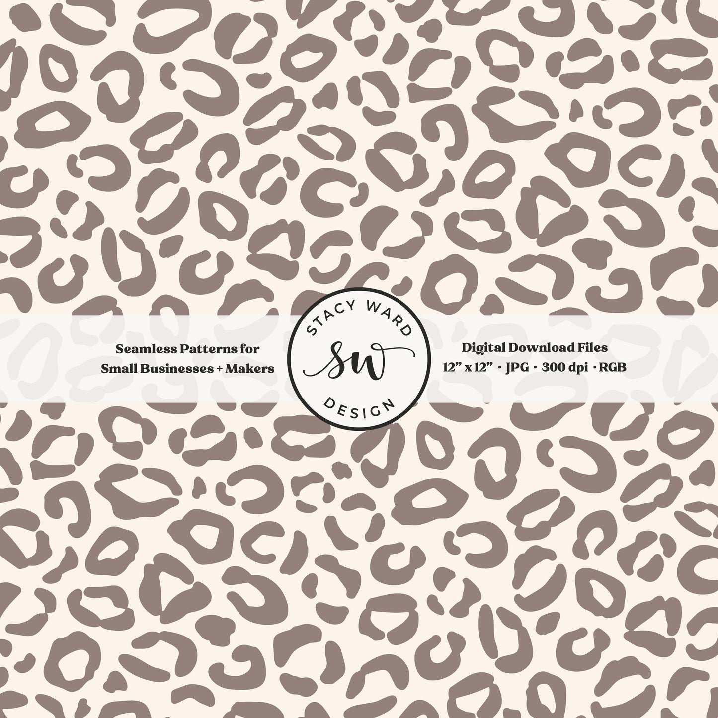 Hand drawn leopard print seamless pattern in grayish brown taupe beige on cream traditional minimal animal spots