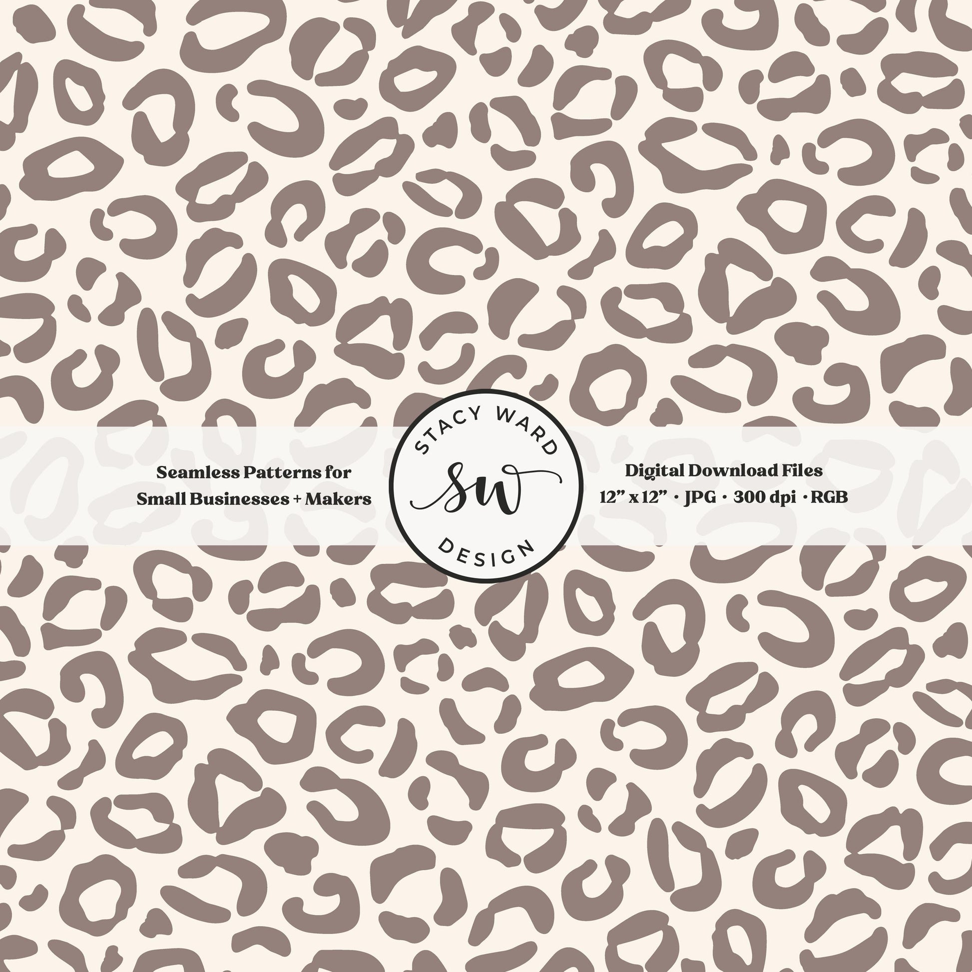 Hand drawn leopard print seamless pattern in grayish brown taupe beige on cream traditional minimal animal spots