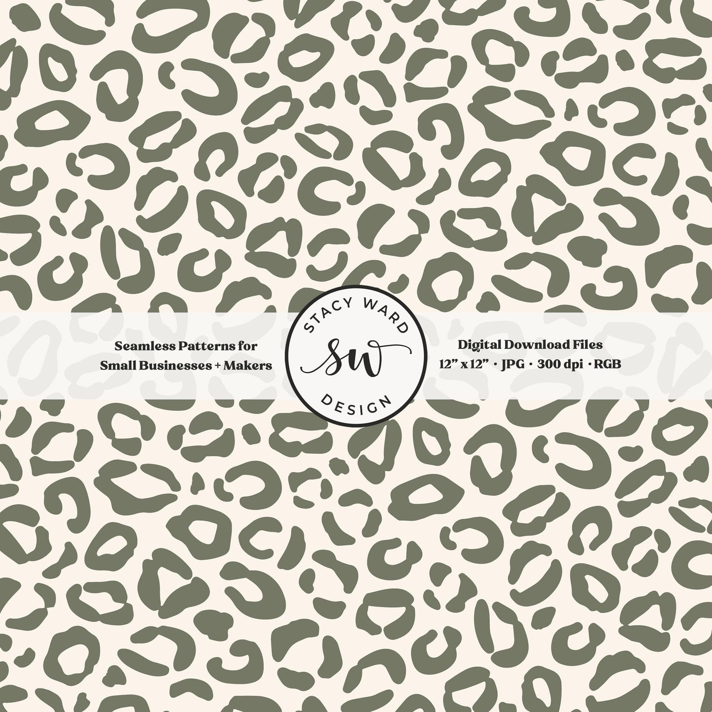 Hand drawn leopard print seamless pattern in earth tone camouflage green on cream retro cottagecore animal spots