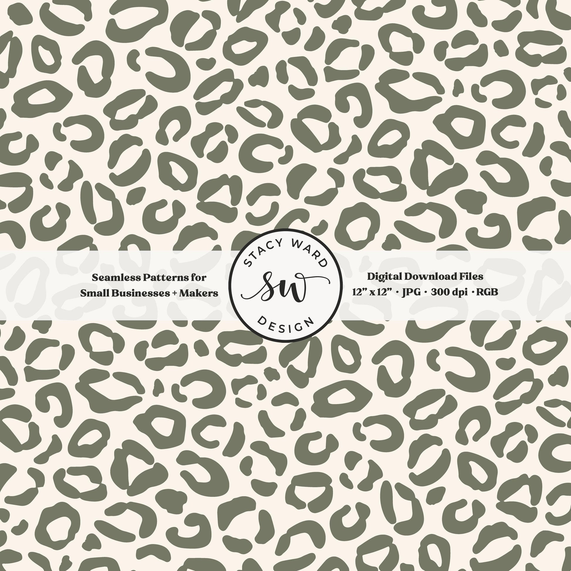 Hand drawn leopard print seamless pattern in earth tone camouflage green on cream retro cottagecore animal spots